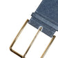 Two Tone Blue Denim Gold Metal Buckle Belt