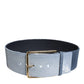 Two Tone Blue Denim Gold Metal Buckle Belt
