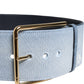 Two Tone Blue Denim Gold Metal Buckle Belt
