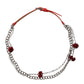 Red Leather Silver Chain Floral Cintura Belt