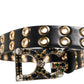 Black Leather Eyelet Crystal DG Buckle Belt