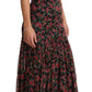 Elegant Black Silk Floral A-Line Gown