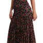 Elegant Black Silk Floral A-Line Gown