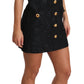 Elegant Black Button Embellished Mini Dress