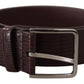 Dark Brown Calf Leather Silver Logo Metal Buckle Belt