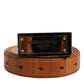 Browned Off Leather Gold DG Logo Buckle Belt