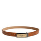 Browned Off Leather Gold DG Logo Buckle Belt