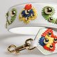 White Calfskin Raffia Embroidered Patchwork Shoulder Strap