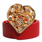 Red Calf Leather Embellished Metal Buckle Belt