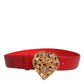 Red Calf Leather Embellished Metal Buckle Belt