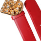 Red Calf Leather Embellished Metal Buckle Belt