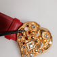 Red Calf Leather Embellished Metal Buckle Belt