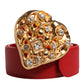 Red Calf Leather Embellished Metal Buckle Belt