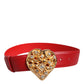 Red Calf Leather Embellished Metal Buckle Belt