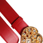 Red Calf Leather Embellished Metal Buckle Belt