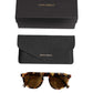 Brown Acetate Round Leopard Print Eyewear Sunglasses