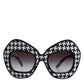 Black White PIED DE POULE Print Oversized Shades Sunglasses