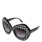 Black White PIED DE POULE Print Oversized Shades Sunglasses