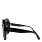 Black White PIED DE POULE Print Oversized Shades Sunglasses
