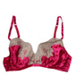 Magenta Floral Lace Silk Non Wire Bra Underwear