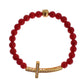 Elegant Gold and Red Coral Beaded Bracelet