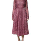 Pink Floral Lace Long Sleeve Midi Dress
