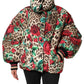 Multicolor Leopard Rose Puffer Quilted Jacket