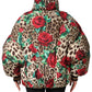 Multicolor Leopard Rose Puffer Quilted Jacket