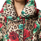 Multicolor Leopard Rose Puffer Quilted Jacket