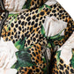 Multicolor Leopard Rose Puffer Quilted Jacket