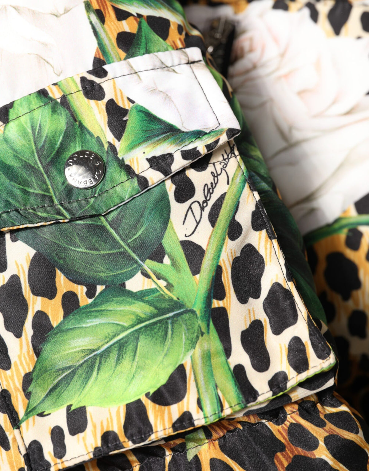 Multicolor Leopard Rose Puffer Quilted Jacket