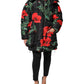 Black Floral Polyester Hooded Quilted Jacket