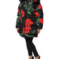 Black Floral Polyester Hooded Quilted Jacket