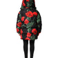 Black Floral Polyester Hooded Quilted Jacket