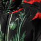 Black Floral Polyester Hooded Quilted Jacket