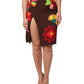 Brown Floral High Waist Side Slit Skirt