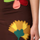 Brown Floral High Waist Side Slit Skirt