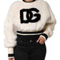 White Cropped Faux Fur DG Sweatshirt Sweater