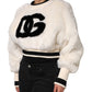 White Cropped Faux Fur DG Sweatshirt Sweater