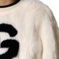 White Cropped Faux Fur DG Sweatshirt Sweater