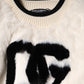 White Cropped Faux Fur DG Sweatshirt Sweater