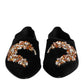 Black Velvet Embellished Loafer Slip On Shoes