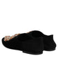 Black Velvet Embellished Loafer Slip On Shoes