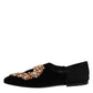 Black Velvet Embellished Loafer Slip On Shoes