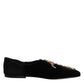 Black Velvet Embellished Loafer Slip On Shoes