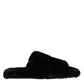 Black Polyester Velvet Slides Slipper Shoes