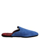 Blue Suede Capra Slides Flat Slipper Shoes