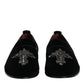 Black Velvet Embellished Loafer Slip On Shoes