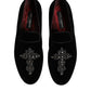 Black Velvet Embellished Loafer Slip On Shoes