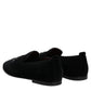 Black Velvet Embellished Loafer Slip On Shoes